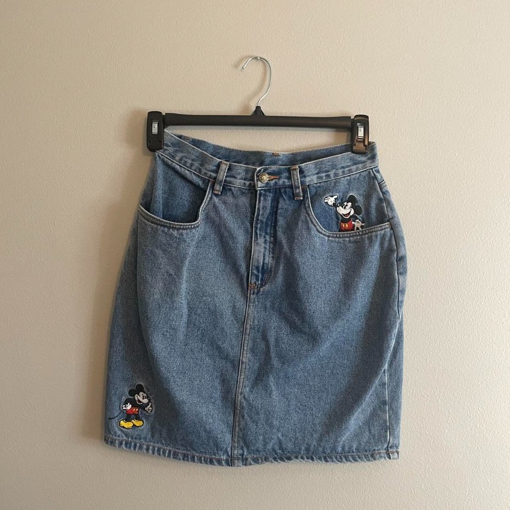 Vintage 90's/Y2K Denim Mickey Mouse Embroidered Skirt, by Disney, Size S/M